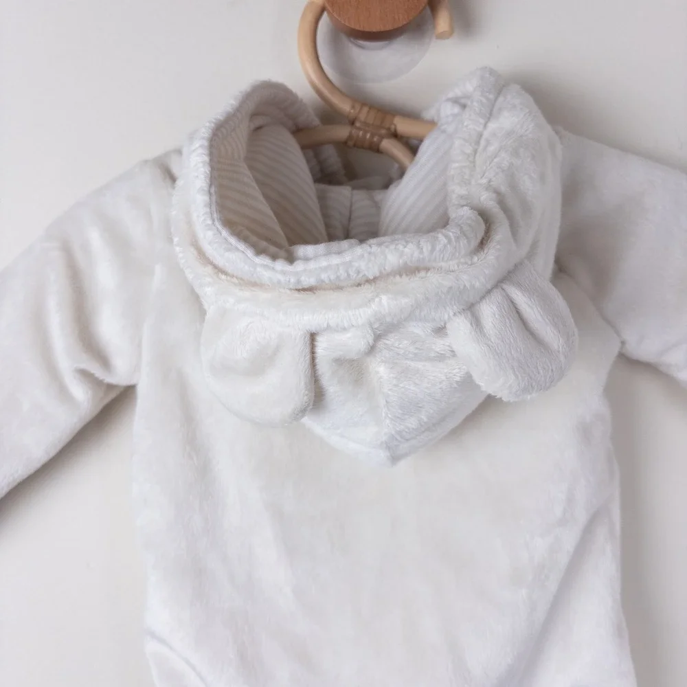 Carter's‎ Pram Suit Kids Newborn White Ivory Plush Bear Ear Hooded